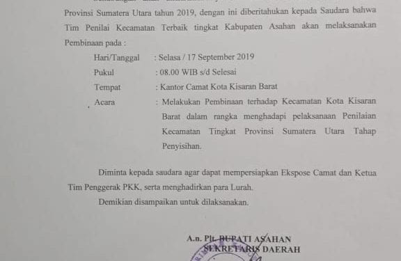 Surat undangan rapat persiapan lomba kecamaran terbaik se Sumut.