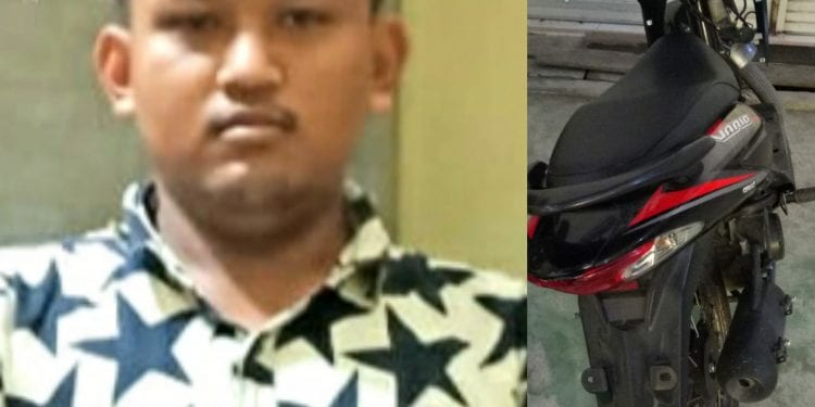 Tersangka Abdul Karim Lubis alias Karim berikut sepeda motor hasil kejahatannya saat diamankan di Polres Tanjungbalai.