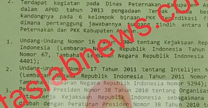 Bukti surat resmi dari Kejatisu untuk memeriksa aliran dana PKK masa kepemimpinan Hj Winda Fitrika