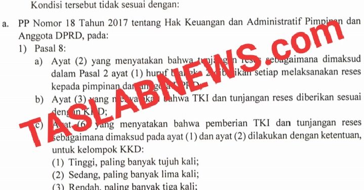 Bukti kelebihan pembayaran tunjangan reses 45 anggota DPRD Asahan sesuai temuan BPK.