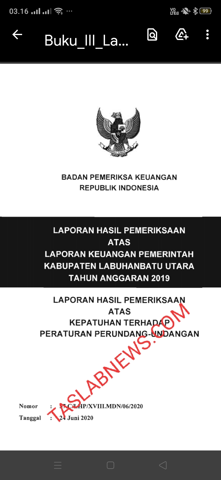 Bukti temuan BPK di Labura atas laporan keuangan tahun anggaran 2019