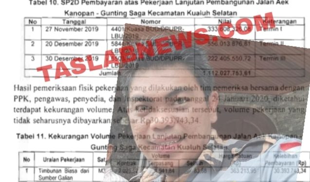 Bukti temuan BPK atas pengerjaan proyek di Labura, Insert Khairul Anhar Harahap SH