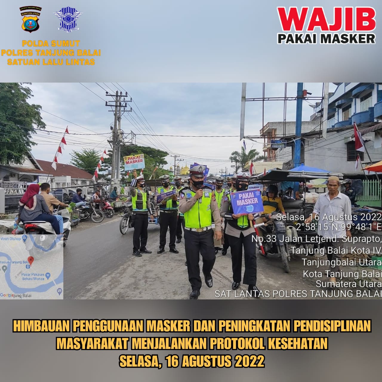 Kendalikan Virus Covid-19, Satlantas Polres Tanjungbalai Himbau Warga untuk Memakai Masker 