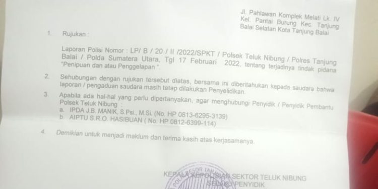 Satu Tahun Laporan Pengaduan Mengendap, Sutanto Sesalkan Kinerja Polsek Teluk Nibung Polres Tanjungbalai